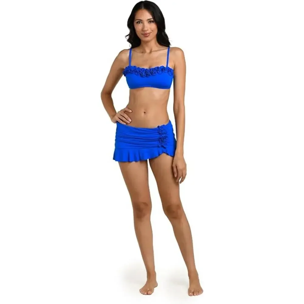 NWT La Blanca Island Goddess Asymmetrical Ruffle Skirt Swimsuit Bottom blue sz 4